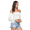 Off The Shoulder Removable Bell Sleeve Elastic Women Crop Top