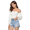 Off The Shoulder Removable Bell Sleeve Elastic Women Crop Top