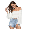 Off The Shoulder Removable Bell Sleeve Elastic Women Crop Top
