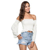 Off The Shoulder Removable Bell Sleeve Elastic Women Crop Top