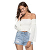 Off The Shoulder Removable Bell Sleeve Elastic Women Crop Top