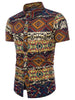 Ethnic Square Print Short Sleeve Breathable Shirt