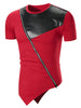 2018 New Men's Leather Trend Stitching Fashion Oblique Hem Solid Color T-shirt