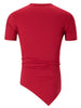 2018 New Men's Leather Trend Stitching Fashion Oblique Hem Solid Color T-shirt