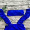 Sexy Shoulder Strap Padded Ruffle High Waist Solid Color Bikini Set