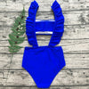 Sexy Shoulder Strap Padded Ruffle High Waist Solid Color Bikini Set