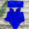 Sexy Shoulder Strap Padded Ruffle High Waist Solid Color Bikini Set