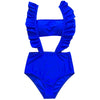 Sexy Shoulder Strap Padded Ruffle High Waist Solid Color Bikini Set