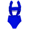 Sexy Shoulder Strap Padded Ruffle High Waist Solid Color Bikini Set