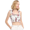 Square Neck Bowknot Ruffle Floral Print Women Crop Top