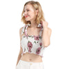 Square Neck Bowknot Ruffle Floral Print Women Crop Top