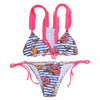 Ruffle Shoulder Strap Padded Print Low Waist Women Bikini Set