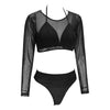 Round Collar Mesh Mid Waist Women Three-piece Swimsuit