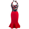 Halter Neck Floral Print Mermaid Style Women Two-piece Dress