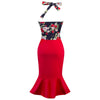 Halter Neck Floral Print Mermaid Style Women Two-piece Dress