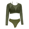 Round Collar Mesh Mid Waist Women Three-piece Swimsuit