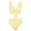Plunge Neck Padded Stripe High Waist Women Bikini Set