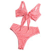 Plunge Neck Padded Stripe High Waist Women Bikini Set