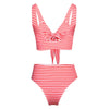 Plunge Neck Padded Stripe High Waist Women Bikini Set