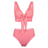 Plunge Neck Padded Stripe High Waist Women Bikini Set
