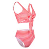 Plunge Neck Padded Stripe High Waist Women Bikini Set