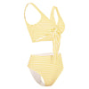 Plunge Neck Padded Stripe High Waist Women Bikini Set