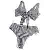 Plunge Neck Padded Stripe High Waist Women Bikini Set