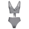 Plunge Neck Padded Stripe High Waist Women Bikini Set