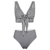 Plunge Neck Padded Stripe High Waist Women Bikini Set