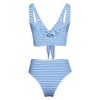 Plunge Neck Padded Stripe High Waist Women Bikini Set