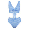 Plunge Neck Padded Stripe High Waist Women Bikini Set