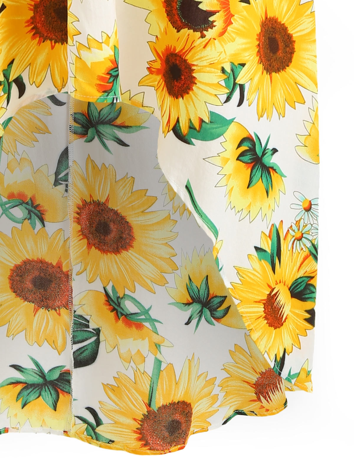 Sunflower Print Strapless Asymmetric Bohemian Dress