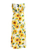 Sunflower Print Strapless Asymmetric Bohemian Dress