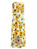Sunflower Print Strapless Asymmetric Bohemian Dress