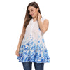 V Neck Sleeveless Print Plus Size Loose Chiffon Women Blouse