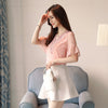 V Neck Half Bell Sleeve Lace Polka Dot Chiffon Women T-shirt