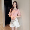 V Neck Half Bell Sleeve Lace Polka Dot Chiffon Women T-shirt