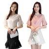 V Neck Half Bell Sleeve Lace Polka Dot Chiffon Women T-shirt