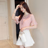 V Neck Half Bell Sleeve Lace Polka Dot Chiffon Women T-shirt