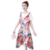 Round Collar Short Sleeve Pattern Women Two-piece Set