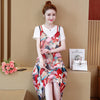 Round Collar Short Sleeve Pattern Women Two-piece Set