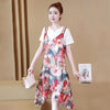 Round Collar Short Sleeve Pattern Women Two-piece Set