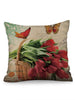 Flowers Print Decorative Linen Pillowcase