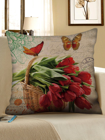 Flowers Print Decorative Linen Pillowcase