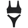 Square Neck Backless Low Waist Solid Color Women Bikini Set
