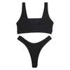 Square Neck Backless Low Waist Solid Color Women Bikini Set
