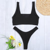 Square Neck Backless Low Waist Solid Color Women Bikini Set