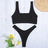 Square Neck Backless Low Waist Solid Color Women Bikini Set