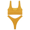 Square Neck Backless Low Waist Solid Color Women Bikini Set