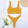 Square Neck Backless Low Waist Solid Color Women Bikini Set